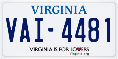VA license plate VAI4481