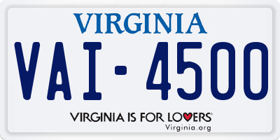 VA license plate VAI4500