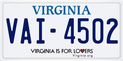 VA license plate VAI4502