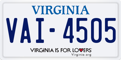 VA license plate VAI4505