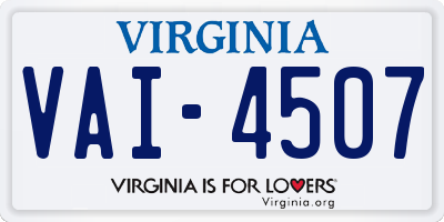 VA license plate VAI4507