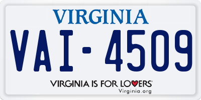 VA license plate VAI4509