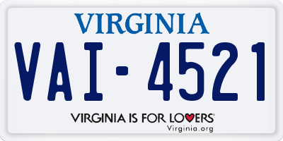 VA license plate VAI4521