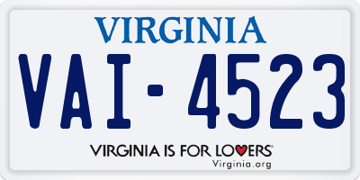 VA license plate VAI4523