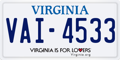 VA license plate VAI4533
