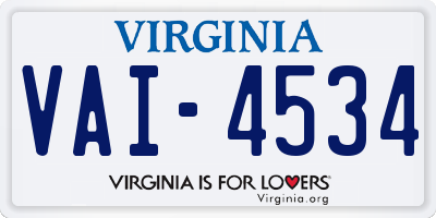 VA license plate VAI4534
