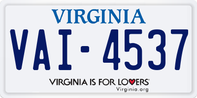 VA license plate VAI4537