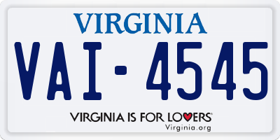 VA license plate VAI4545