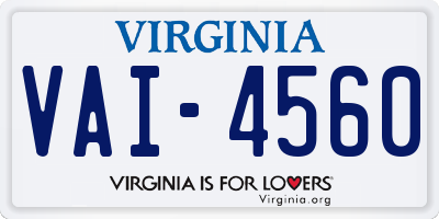 VA license plate VAI4560