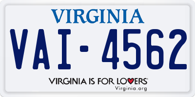 VA license plate VAI4562