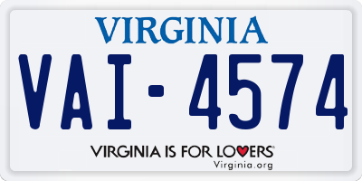 VA license plate VAI4574