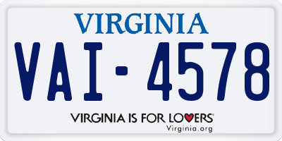 VA license plate VAI4578