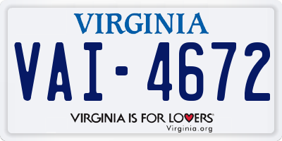 VA license plate VAI4672