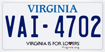 VA license plate VAI4702
