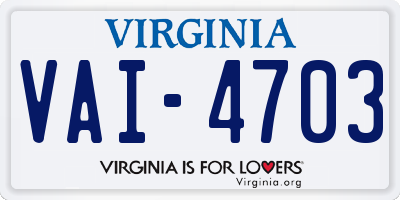 VA license plate VAI4703