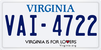 VA license plate VAI4722