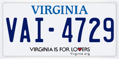 VA license plate VAI4729