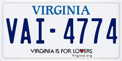 VA license plate VAI4774