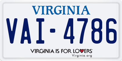 VA license plate VAI4786