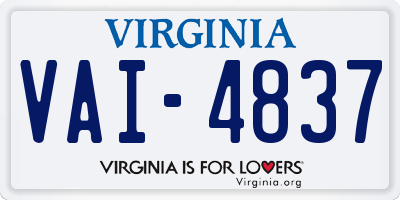 VA license plate VAI4837