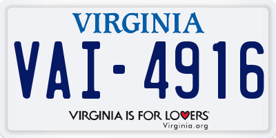 VA license plate VAI4916