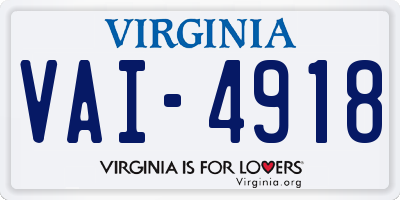 VA license plate VAI4918