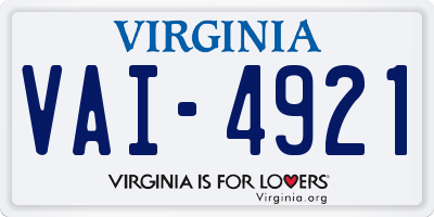 VA license plate VAI4921