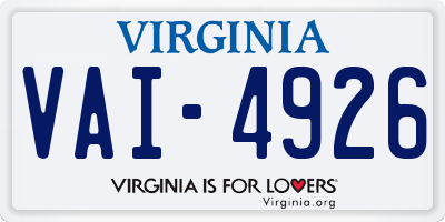 VA license plate VAI4926