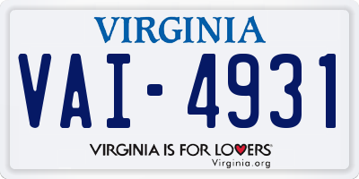 VA license plate VAI4931