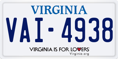 VA license plate VAI4938