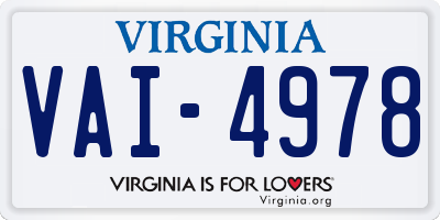 VA license plate VAI4978