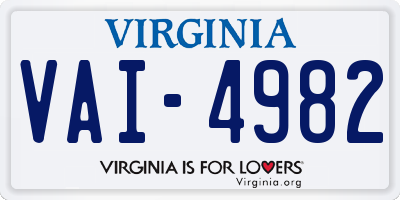 VA license plate VAI4982