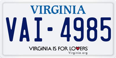 VA license plate VAI4985