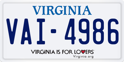 VA license plate VAI4986