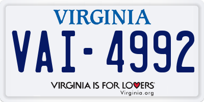 VA license plate VAI4992