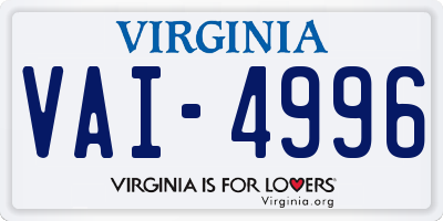 VA license plate VAI4996