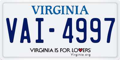 VA license plate VAI4997