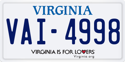 VA license plate VAI4998