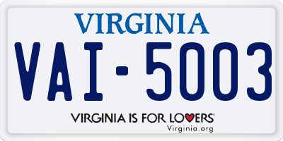 VA license plate VAI5003
