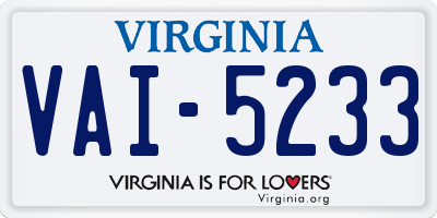 VA license plate VAI5233