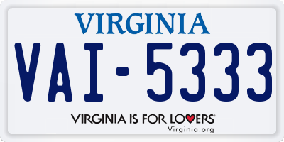 VA license plate VAI5333