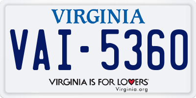 VA license plate VAI5360
