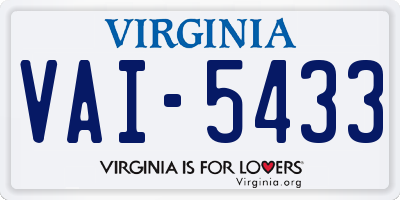 VA license plate VAI5433