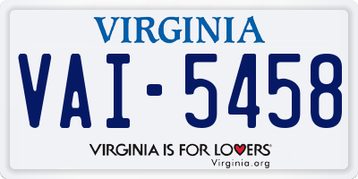 VA license plate VAI5458