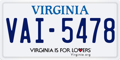 VA license plate VAI5478