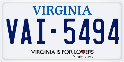 VA license plate VAI5494