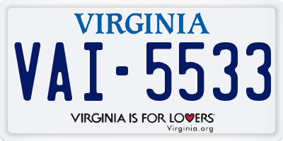 VA license plate VAI5533