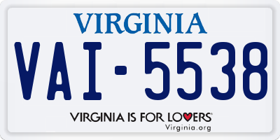 VA license plate VAI5538