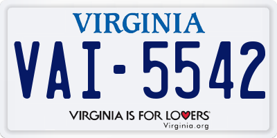 VA license plate VAI5542
