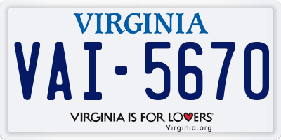 VA license plate VAI5670